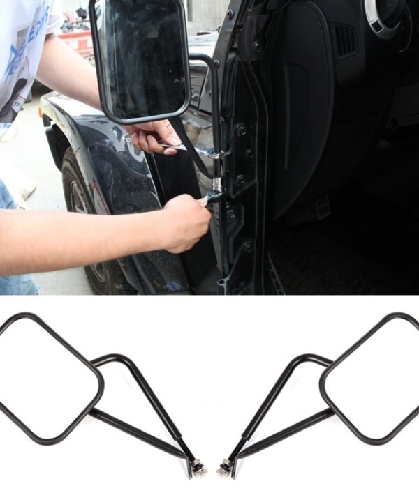2 PCS Car Door Off Side View Mirror Rectangular Reversing Mirrors for Jeep Wrangler JK 2007-2017