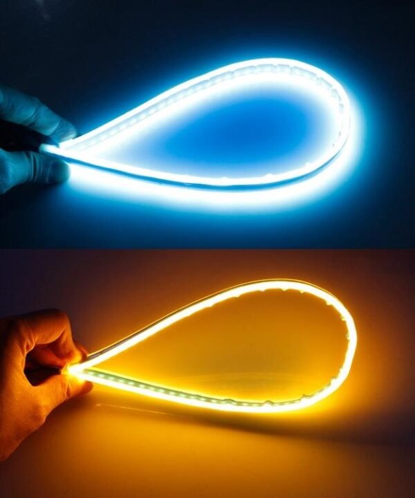 2 PCS 30cm DC12V 4.2W Ultra-thin Car Auto Double Colors Turn Lights / Running Lights, with LED SMD-2835 Lamp Beads (Turn Lights: Yellow Light; Running Lights: Ice Blue Light)