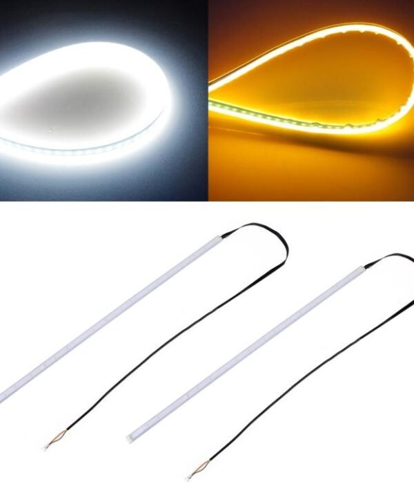2 PCS 45cm DC12V 5W Ultra-thin Waterproof Car Auto Double Colors Turn Lights / Running Lights SMD-2835 LED Bulbs (Turn Lights: Yellow Light; Running Lights: Blue Light), 45cm Turn Lights: Yellow Light; Running Lights: White Light...