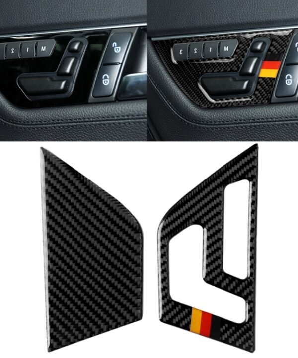 2 PCS German Flag Car Carbon Fiber Right Drive Seat Adjustment Panel Decorative Sticker for Mercedes-Benz W204 2007-2013