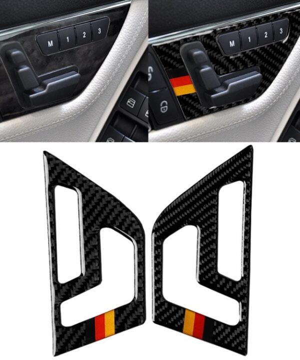 2 PCS German Flag Car Carbon Fiber Seat Adjustment Panel Decorative Sticker for Mercedes-Benz W204 2007-2013