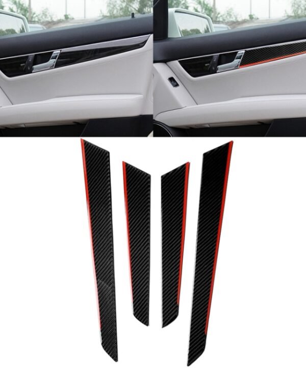 4 PCS Car Carbon Fiber Red Inner Door Panel Decorative Sticker for Mercedes-Benz W204 2007-2013
