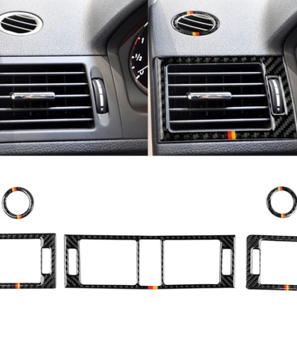 Car German Flag Carbon Fiber Air Outlet Ring + Intermediate Air Outlet + Side Air Outlet Panel Decorative Sticker for Mercedes-Benz W204 207-2010