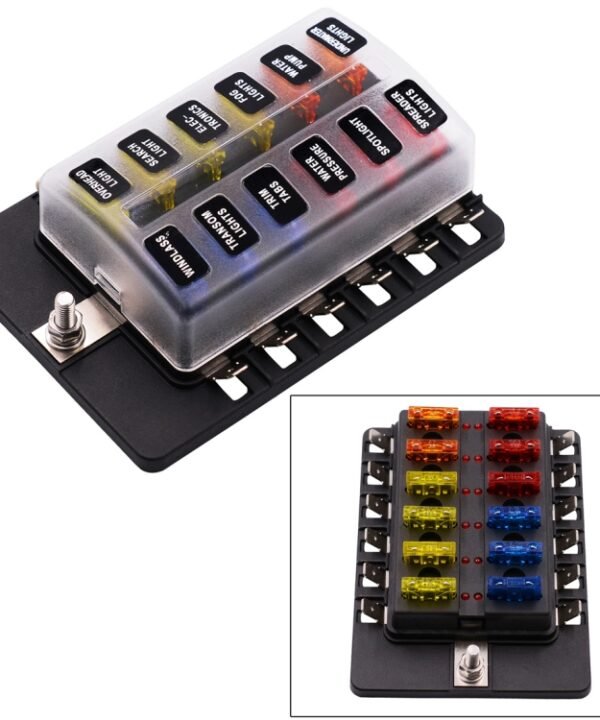 1 in 12 Out Fuse Box PC Terminal Block Fuse Holder Kits with LED Warning Indicator for Auto Car Truck Boat