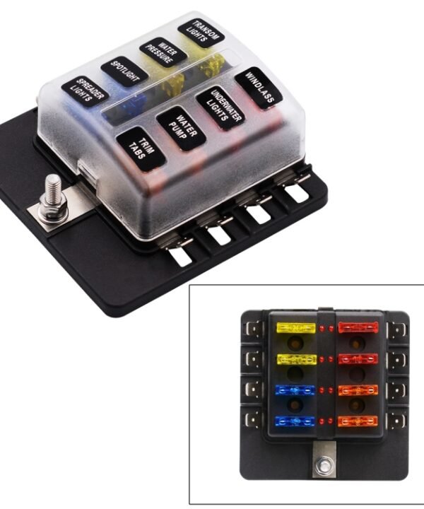 1 in 8 Out Fuse Box PC Terminal Block Fuse Holder Kits with LED Warning Indicator for Auto Car Truck Boat