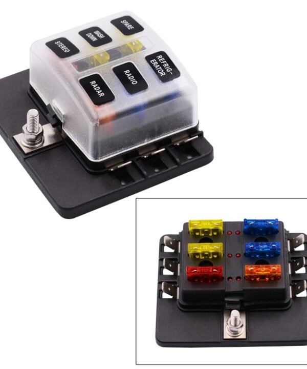 1 in 6 Out Fuse Box PC Terminal Block Fuse Holder Kits with LED Warning Indicator for Auto Car Truck Boat