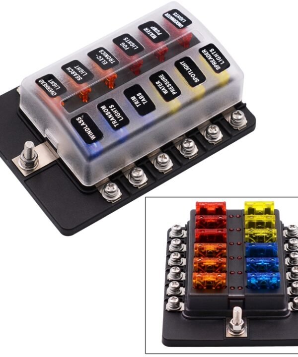 1 in 12 Out Fuse Box Screw Terminal Section Fuse Holder Kits with LED Warning Indicator for Auto Car Truck Boat