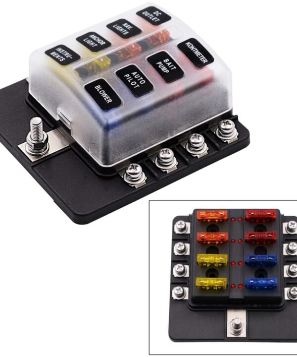 1 in 8 Out Fuse Box Screw Terminal Section Fuse Holder Kits with LED Warning Indicator for Auto Car Truck Boat