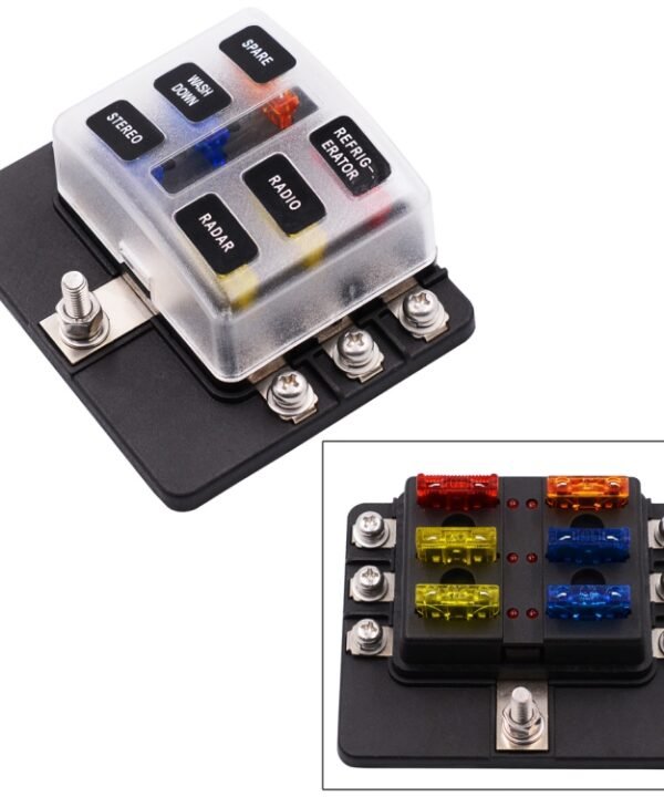 1 in 6 Out 6 Way Circuit Fuse Box Screw Terminal Section Fuse Holder Kits with LED Warning Indicator for Auto Car Truck Boat