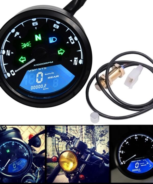 Motorcycle LCD Digital Tachometer Speedometer Odometer Gauge