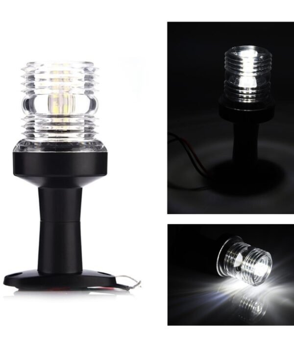 DC 12V 3W Marine Boat Yacht Stern Anchor LED Navigation Pedestal Light All Round 360 Degree White Light