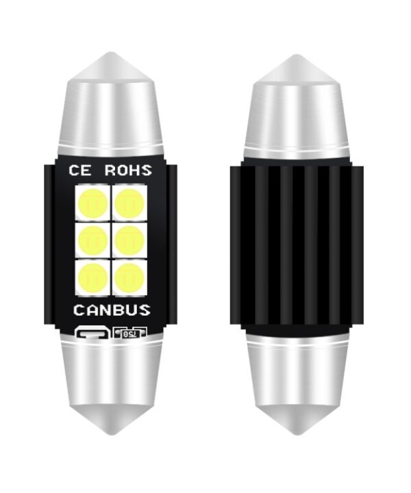 2 PCS 36mm DC12V-24V 3W 6000K 660LM 6LEDs SMD-3030 Car Reading Lamp / License Plate Light