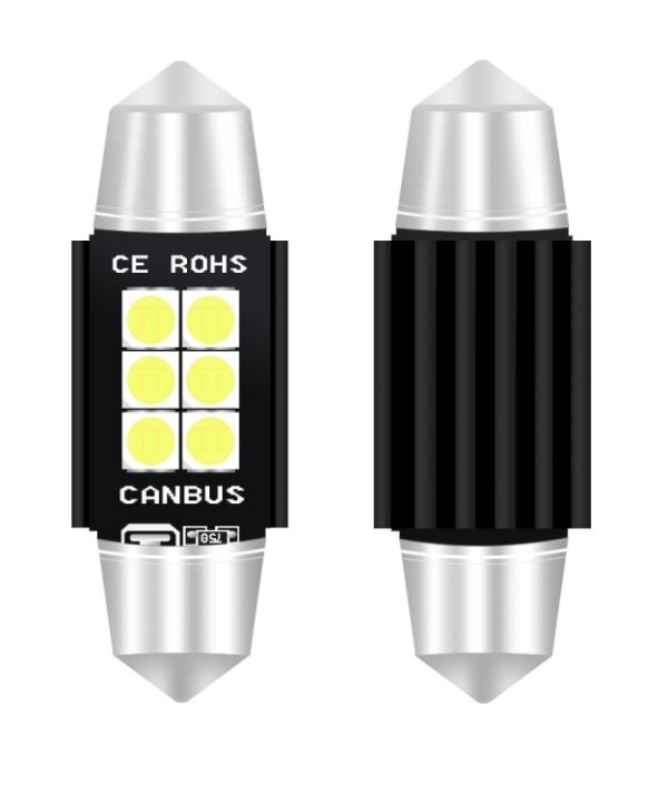 2 PCS 39mm DC12V-24V 3W 6000K 660LM 6LEDs SMD-3030 Car Reading Lamp / License Plate Light