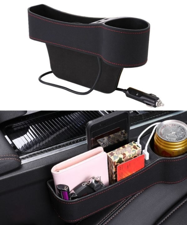 Car Multi-functional Co-pilot Seat Console PU Leather Box Cigarette Lighter Charging Pocket Cup Holder Seat Gap Side Storage Box, Co-pilot Seat