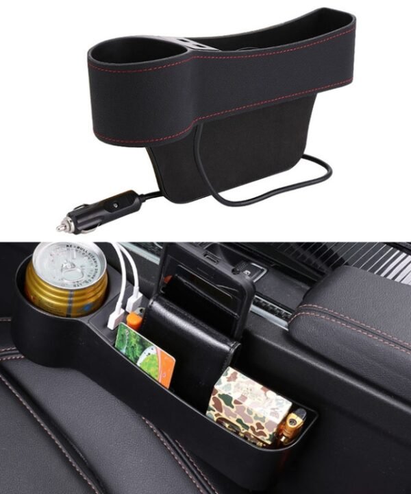 Car Multi-functional Driver Seat Console PU Leather Box Cigarette Lighter Charging Pocket Cup Holder Seat Gap Side Storage Box, Driver Seat