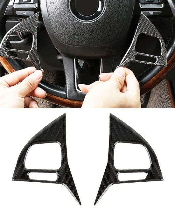 2 PCS Car Carbon Fiber Steering Wheel Button Decorative Sticker for Volkswagen Touareg 2011-2018