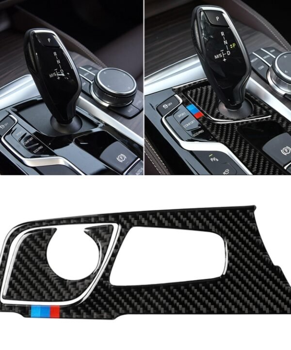 2 in 1 Car Tricolor Carbon Fiber Gear Position Panel Decorative Sticker for BMW 5 Series G38 528Li / 530Li / 540Li 2018, Left Drive