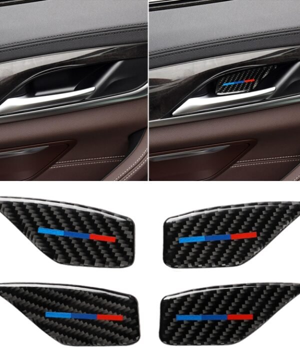 4 PCS Car Tricolor Carbon Fiber Door Inner Handle Wrist Panel Decorative Sticker for BMW 5 Series G38 528Li / 530Li / 540Li 2018