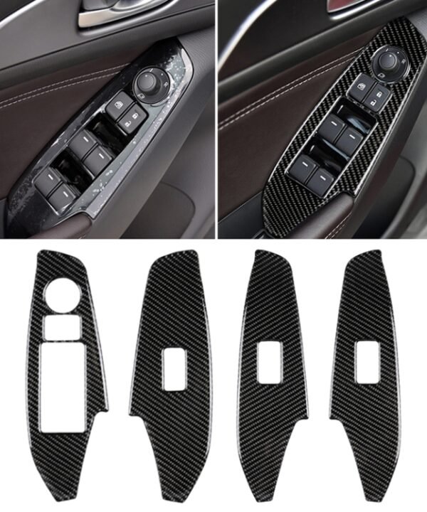 Car Carbon Fiber Left Drive Window Lift Panel Decorative Sticker for Mazda Axela 2014 / 2017-2018