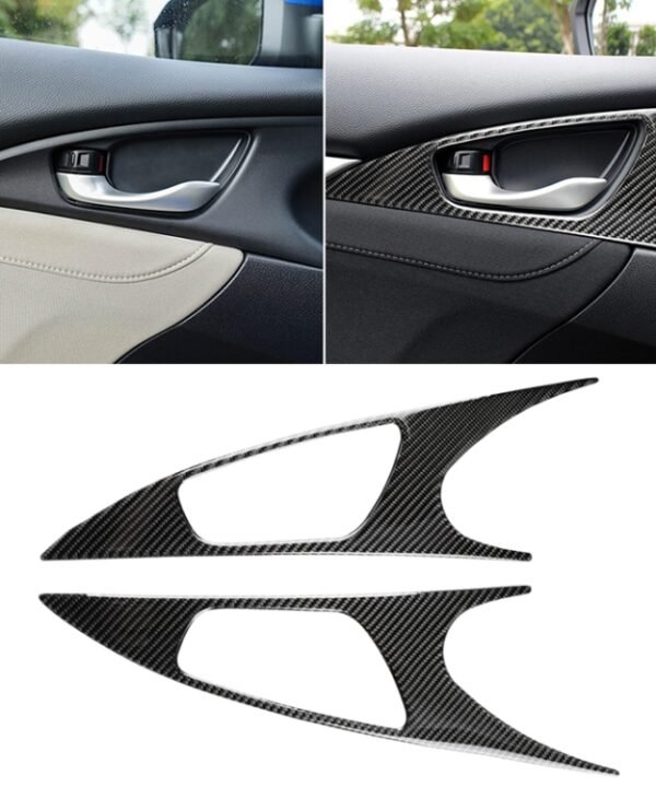2 PCS Car Carbon Fiber Door Inner Handle Wrist Panel Decorative Sticker for Honda Tenth Generation Civic 2016-2019