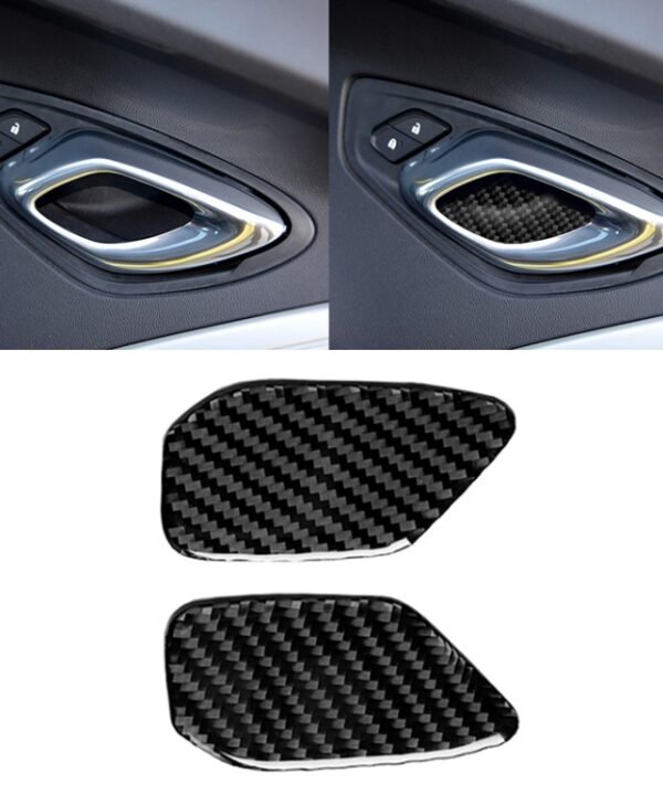 Car Carbon Fiber Door Inner Handle Wrist Panel Decorative Sticker for Chevrolet Camaro 2017-2019