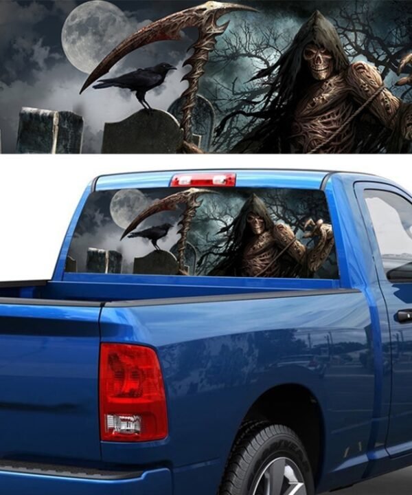 Scythe Death Pattern Horror Series Car Rear Window Decorative Sticker, Size: 168 x 74cm