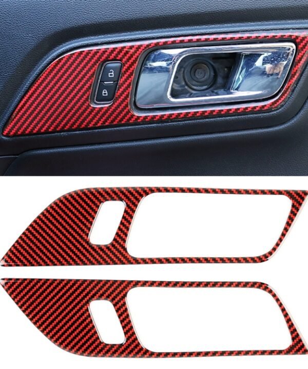 2 in 1 Car Carbon Fiber Inner Door Handle Decorative Sticker for Ford Mustang 2015-2020