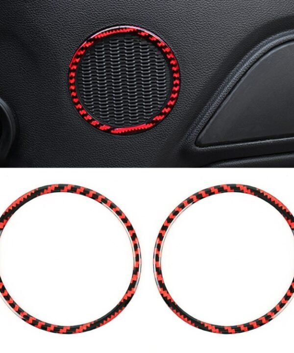 2 in 1 Car Carbon Fiber Door Horn Ring Small Size Decorative Sticker for Ford Mustang 2015-2020, Diameter: 8.3cm