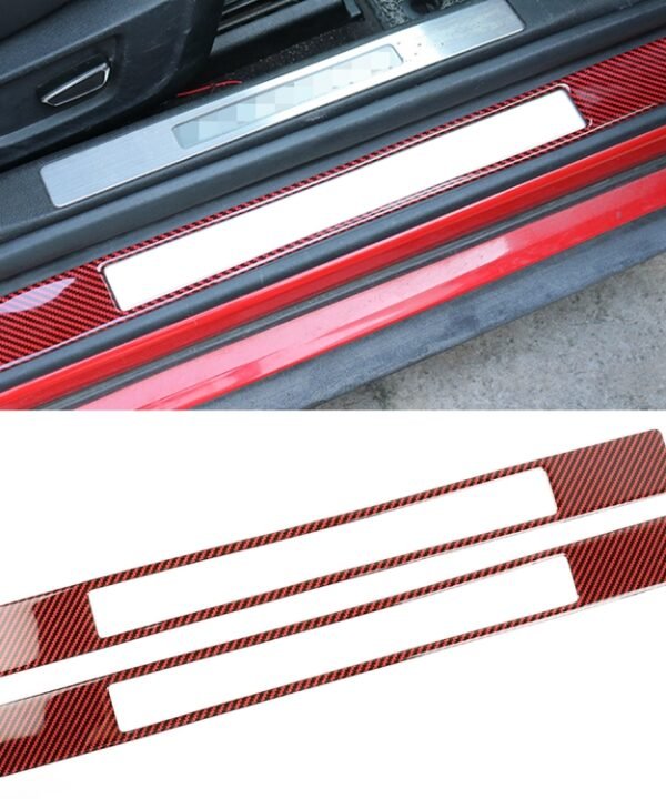 2 in 1 Car Carbon Fiber Welcome Pedal Outer Frame Decorative Sticker for Ford Mustang 2015-2020