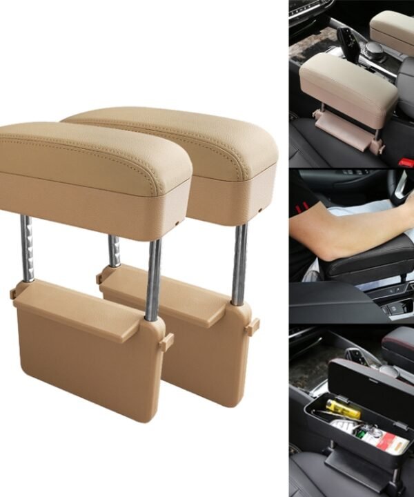 2 PCS Universal Car PU Leather Wrapped Armrest Box Cushion Car Armrest Box Mat with Storage Box, 2pcs(Grey), 2pcs(Beige), 2pcs(Brown), 2pcs(Black), 2pcs (Black Red), 2pcs(Black White)