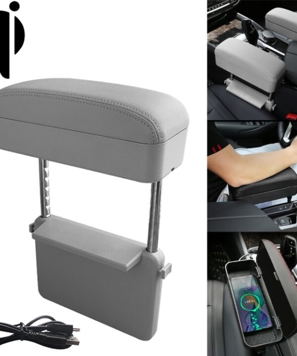 Universal Car Wireless Qi Standard Charger PU Leather Wrapped Armrest Box Cushion Car Armrest Box Mat with Storage Box, 1pc(Grey), 1pc(Beige), 1pc(Brown), 1pc(Black), 1pc(Black Red), 1pc(Black White)