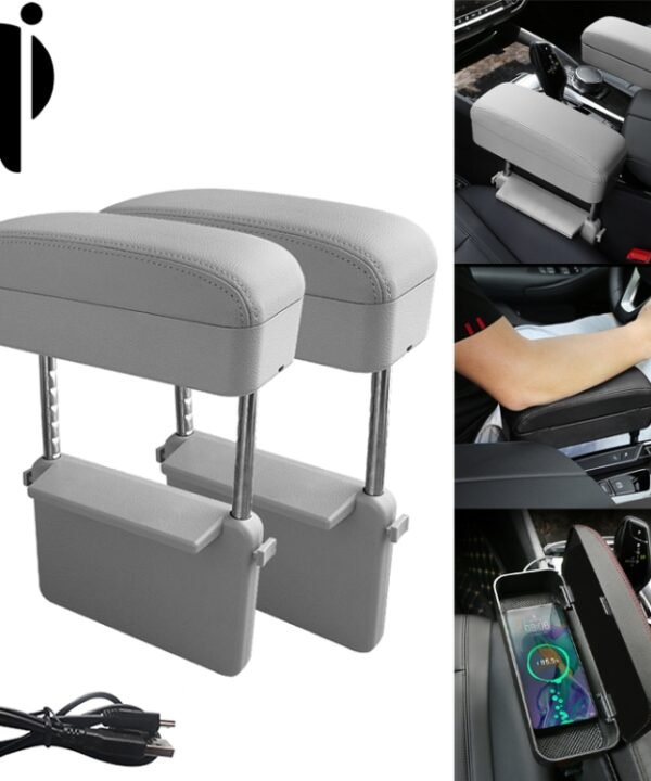 2 PCS Universal Car Wireless Qi Standard Charger PU Leather Wrapped Armrest Box Cushion Car Armrest Box Mat with Storage Box, 2pcs(Grey), 2pcs(Beige), 2pcs(Brown), 2pcs(Black), 2pcs(Black Red), 2pcs(Black White)