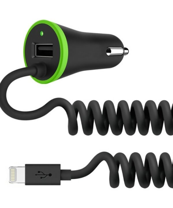 17W 3.4A Mini USB Car Charger with 8 Pin Spring Cable