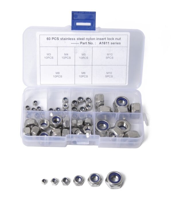 60 PCS Car 304 Stainless Steel Lock Nuts Nylon Insert Locknut Kit M3-M10