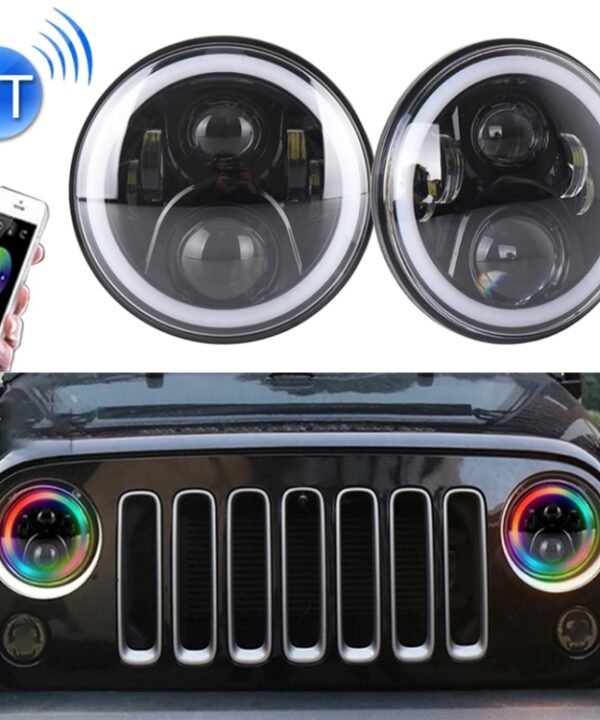 2 PCS 7 inch DC12V 6000K-6500K 50W Car LED Headlight Lamp Beads for Jeep Wrangler / Harley, Support APP + Bluetooth Control(Black)