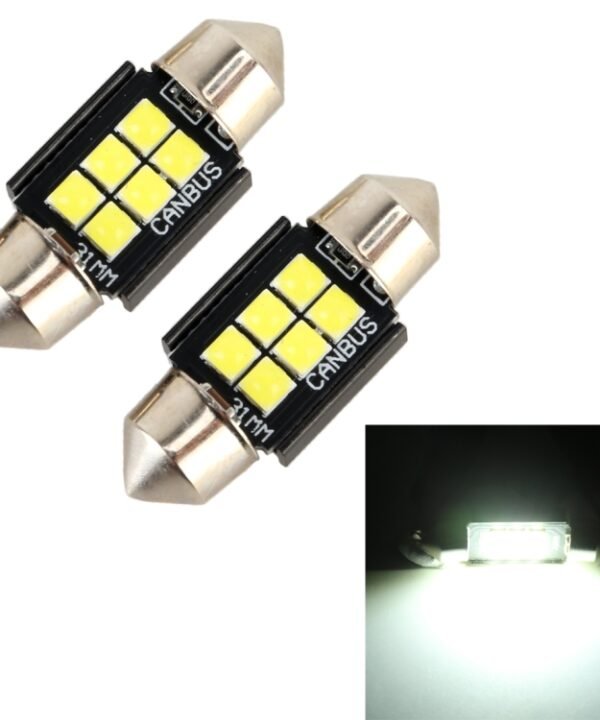 2 PCS 31mm DC12V / 2.5W / 6000K / 170LM 6LEDs SMD-3030 Car Reading Lamp Dome Light