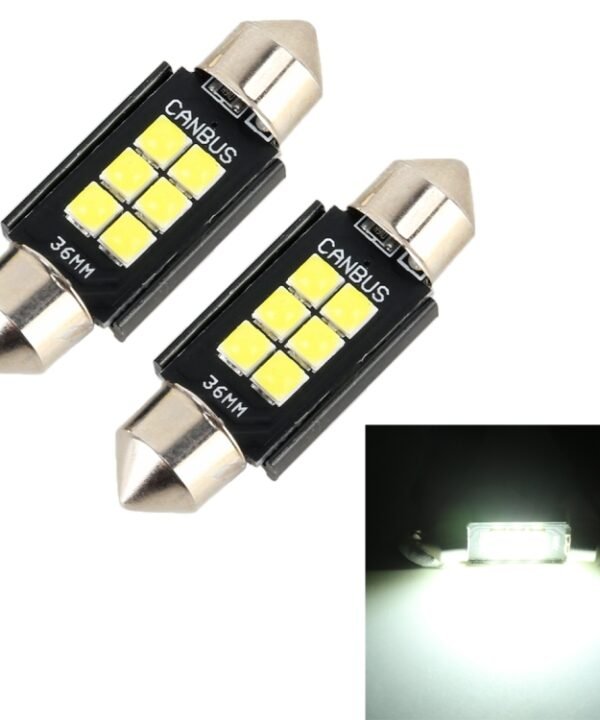 2 PCS 36mm DC12V / 2.5W / 6000K / 170LM 6LEDs SMD-3030 Car Reading Lamp Dome Light