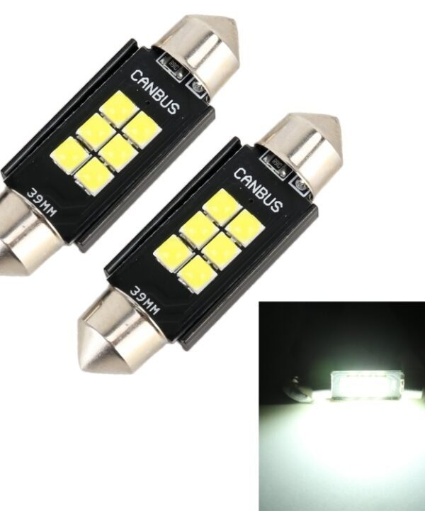 2 PCS 39mm DC12V / 2.5W / 6000K / 170LM 6LEDs SMD-3030 Car Reading Lamp Dome Light