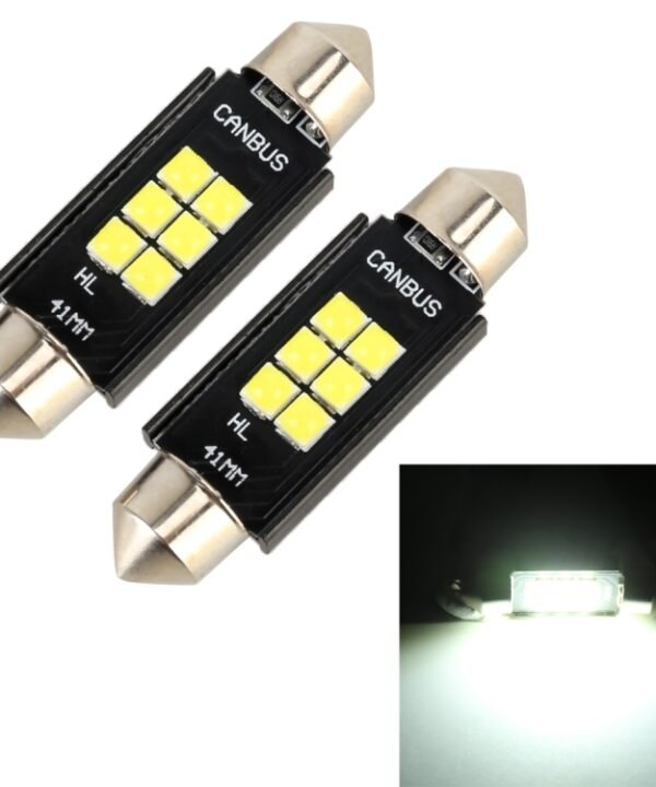 2 PCS 41mm DC12V / 2.5W / 6000K / 170LM 6LEDs SMD-3030 Car Reading Lamp Dome Light