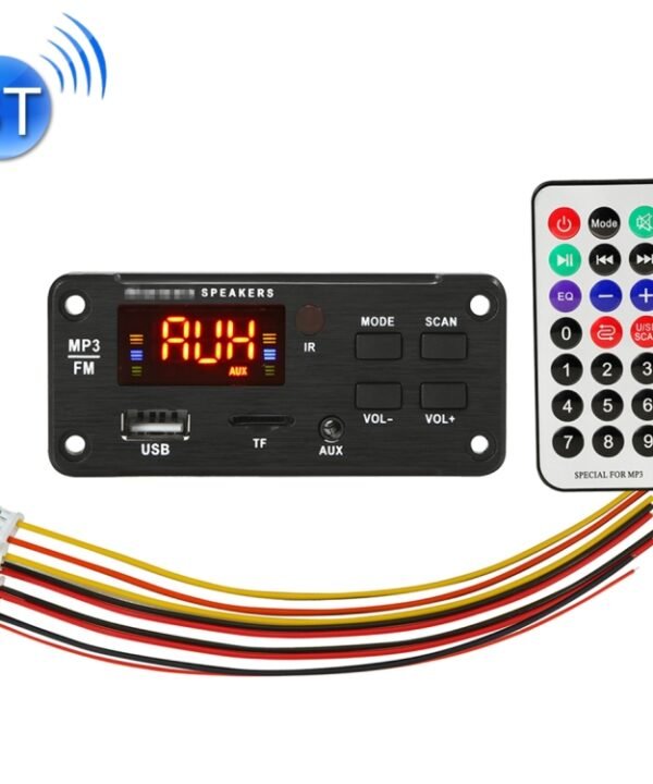 Car 12V Color Screen Display Bluetooth 5.0 Audio MP3 Player Decoder Board FM Radio TF Card USB 3.5mm AUX, with Remote Control