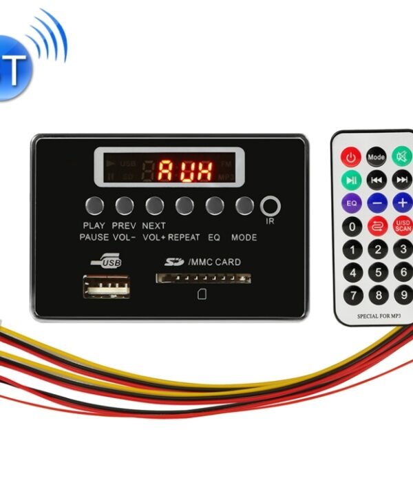 Car 12V Audio MP3 Player Decoder Board FM Radio SD Card USB AUX, with Bluetooth / Remote Control, 12V, 12V (Silver Grey)