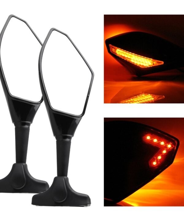 Motorcycle Modified Rear View Mirror Set with Light for Kawasaki, MB-MR021-BK, Carbon Fiber Black