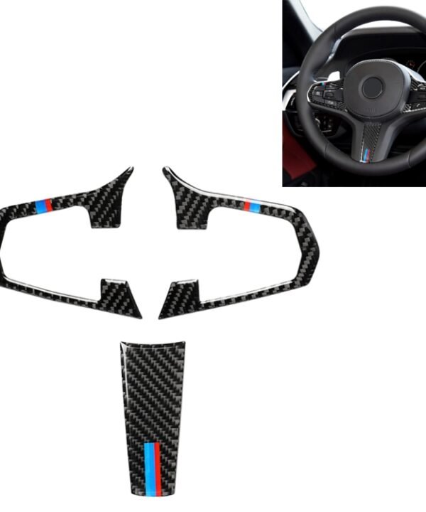 3 in 1 Car Carbon Fiber Tricolor Steering Wheel Button Decorative Sticker for BMW 5 Series G30 X3 G01, Left and Right Drive Universal