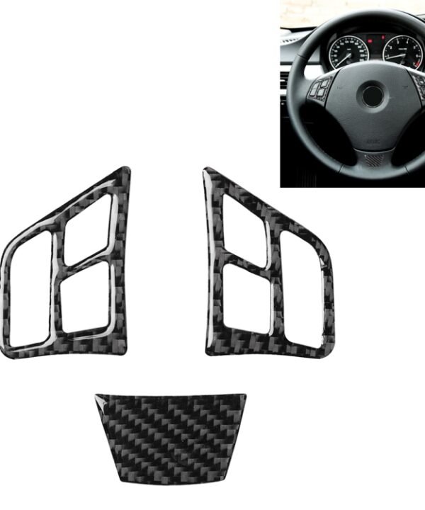3 in 1 Car Carbon Fiber Solid Color Steering Wheel Button Decorative Sticker for BMW 3 Series E90 2005-2012, Left and Right Drive Universal