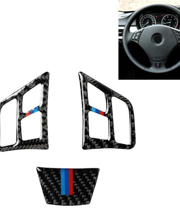 3 in 1 Car Carbon Fiber Tricolor Steering Wheel Button Decorative Sticker for BMW 3 Series E90 2005-2012, Left and Right Drive Universal