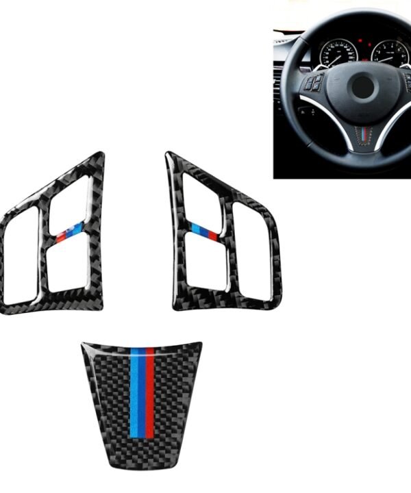 3 in 1 Car Carbon Fiber Tricolor Color Steering Wheel Button Decorative Sticker for BMW 3 Series E90 2005-2012, Left and Right Drive Universal