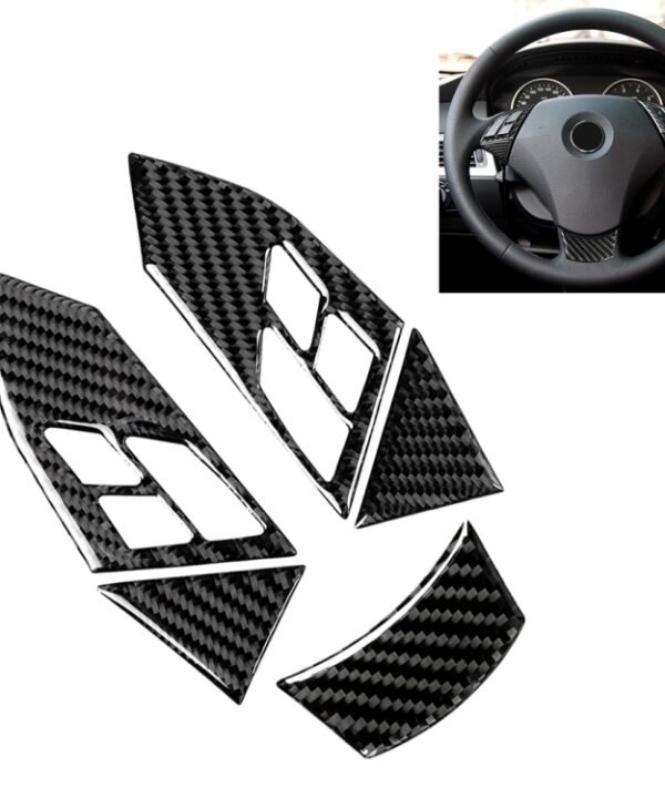 5 in 1 Car Carbon Fiber Solid Color Steering Wheel Button Decorative Sticker for BMW 5 Series E60 2004-2010, Left and Right Drive Universal