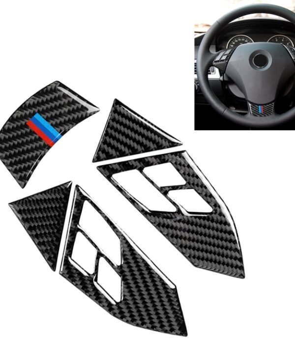 5 in 1 Car Carbon Fiber Tricolor Steering Wheel Button Decorative Sticker for BMW 5 Series E60 2004-2010, Left and Right Drive Universal