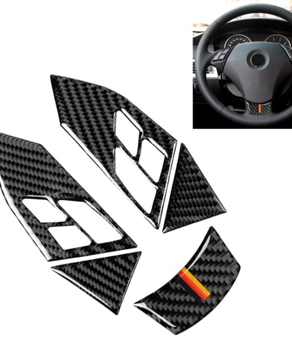 5 in 1 Car Carbon Fiber Germany Color Steering Wheel Button Decorative Sticker for BMW 5 Series E60 2004-2010, Left and Right Drive Universal