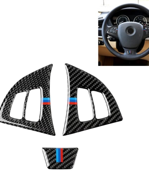 3 in 1 Car Carbon Fiber Tricolor Steering Wheel Button Decorative Sticker for BMW E70 2008-2013 X5, Left and Right Drive Universal